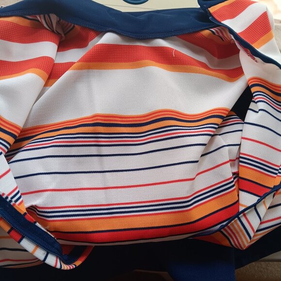 Medium Vintage Sleeveless Striped Mod Dress Stretch Polyester Knit 1960's Mod - Picture 8 of 9